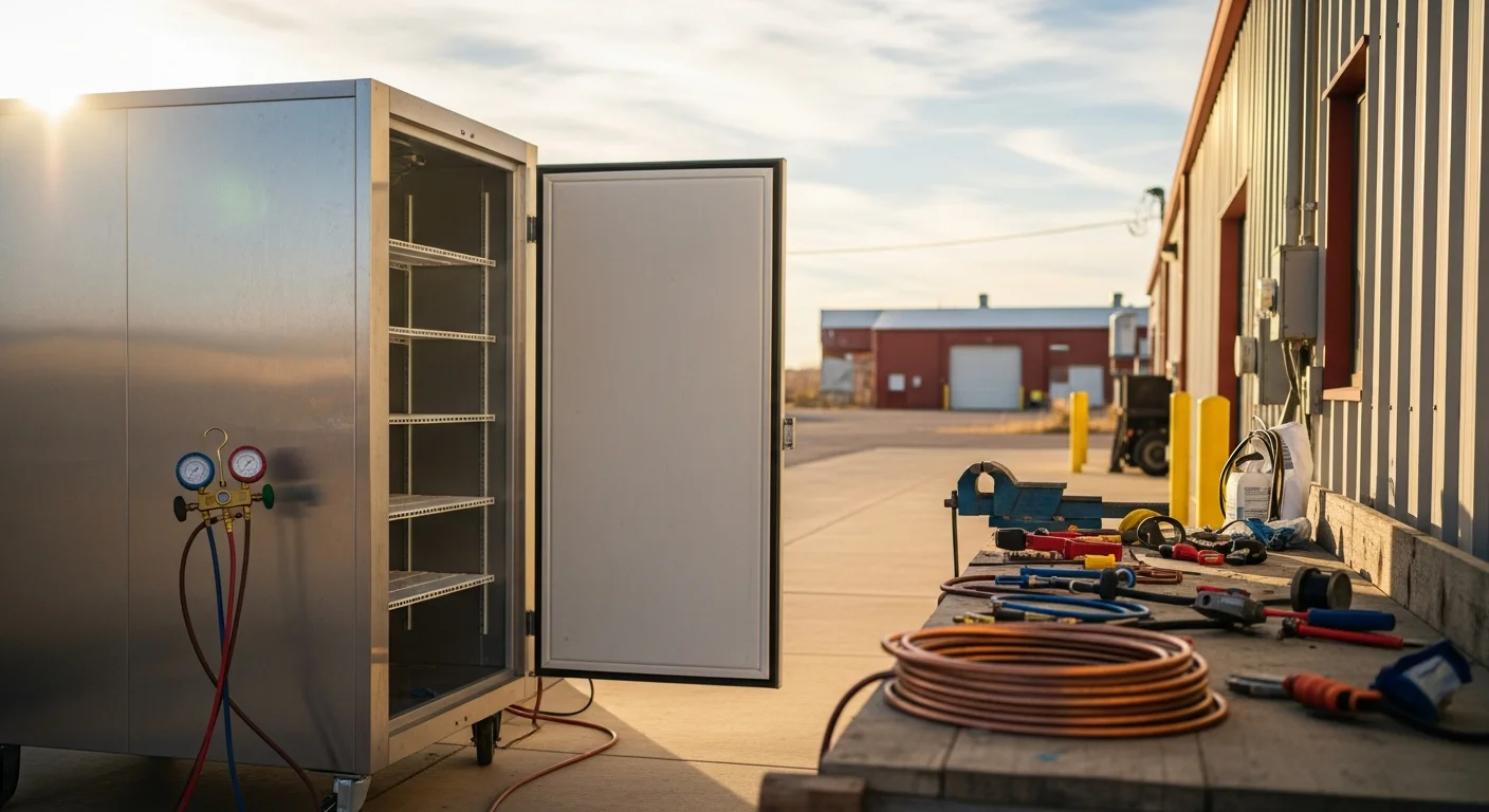 Technician repairing a commercial refrigeration unit